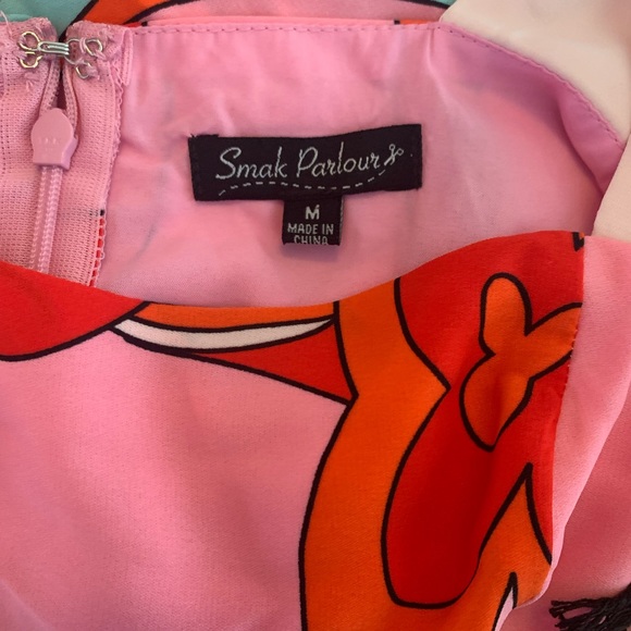 Unique Vintage Smak Parlor Pink Psychedelic Floral Print Babydoll Dress NWT - Picture 9 of 10